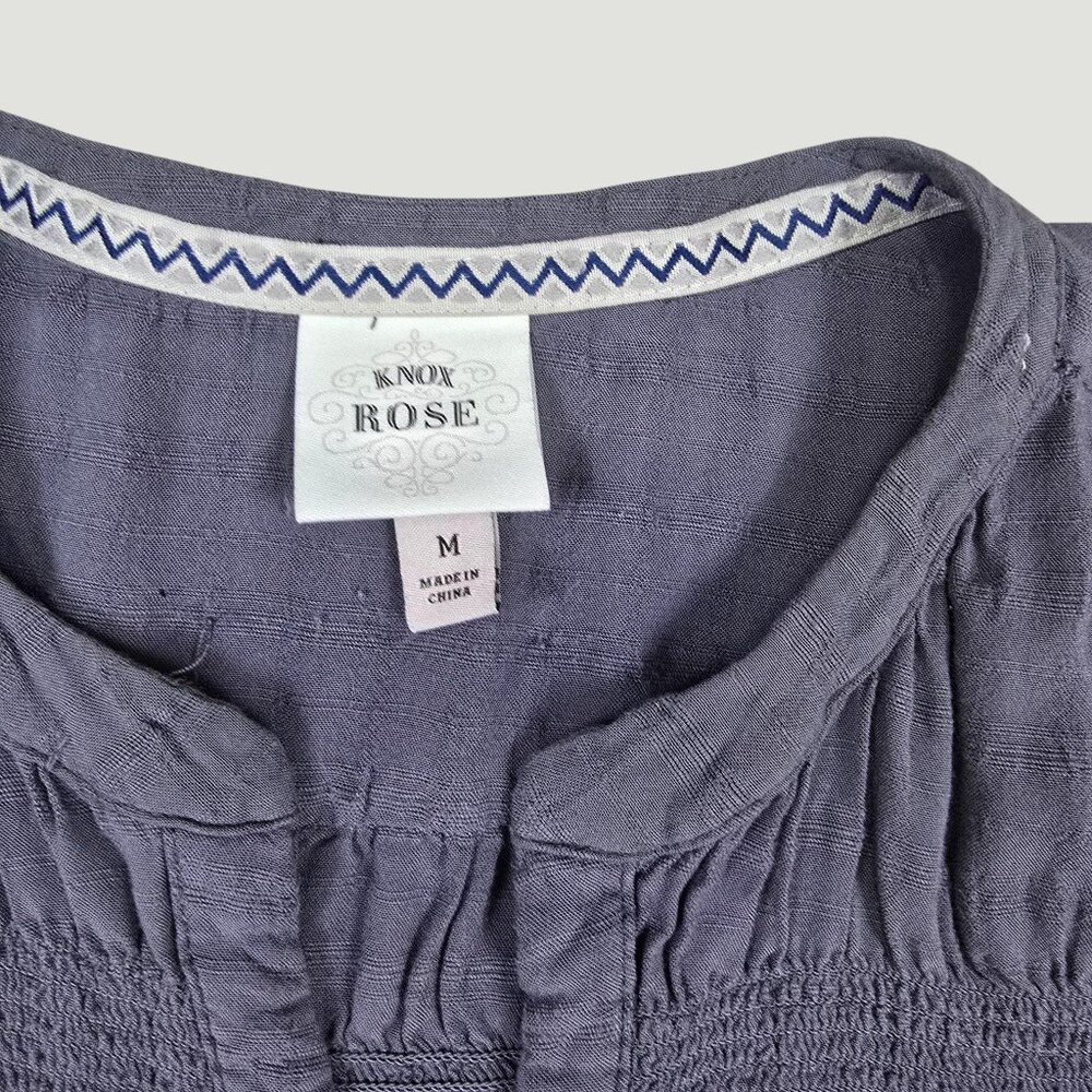 Boho Smocked Tunic Blouse Gray Medium - Picture 11 of 16